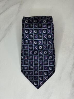 XMI Platinum Men's Tie 100% silk navy/multicolored geometric preppy corpcore